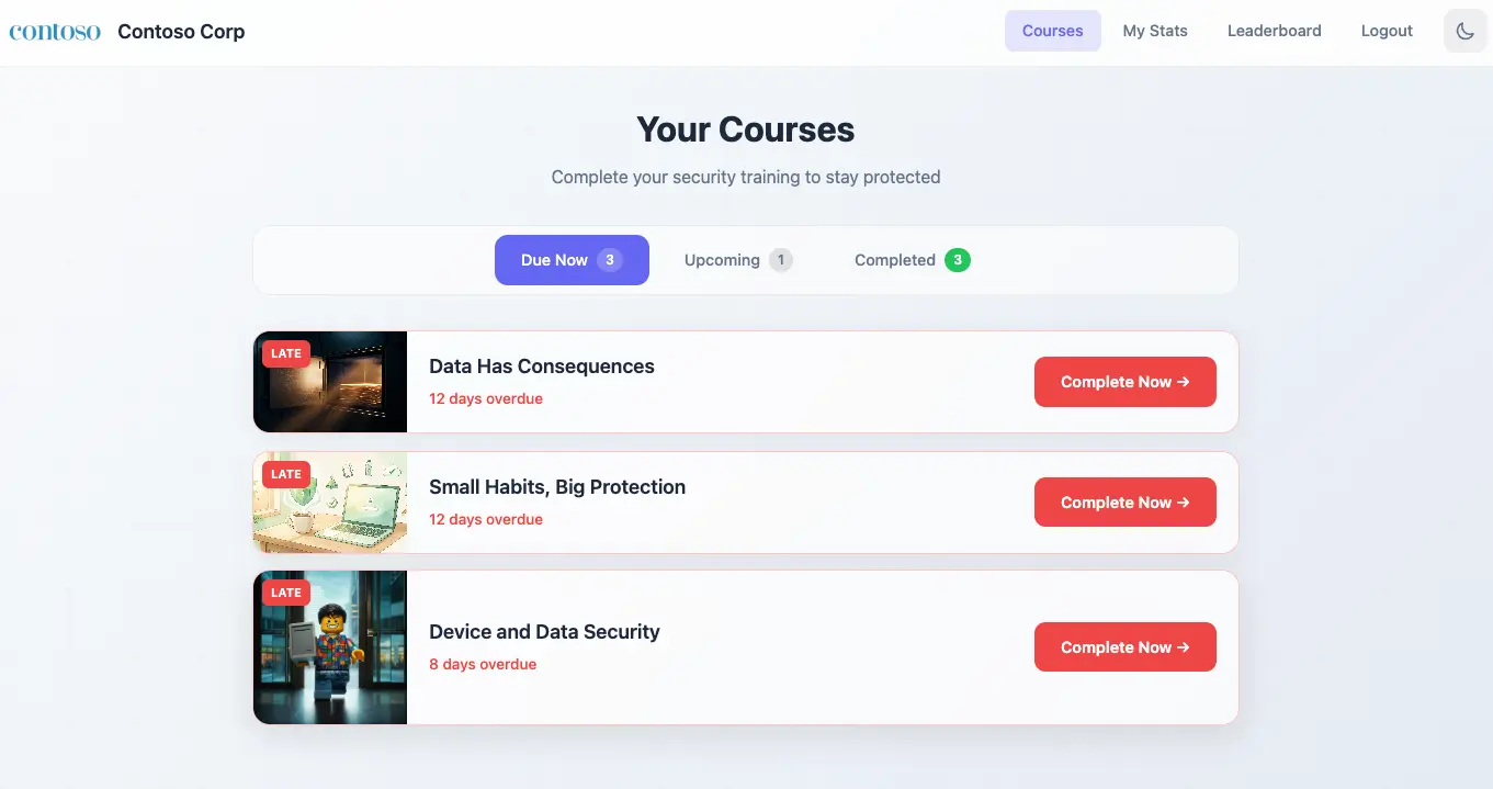 Learning portal interface